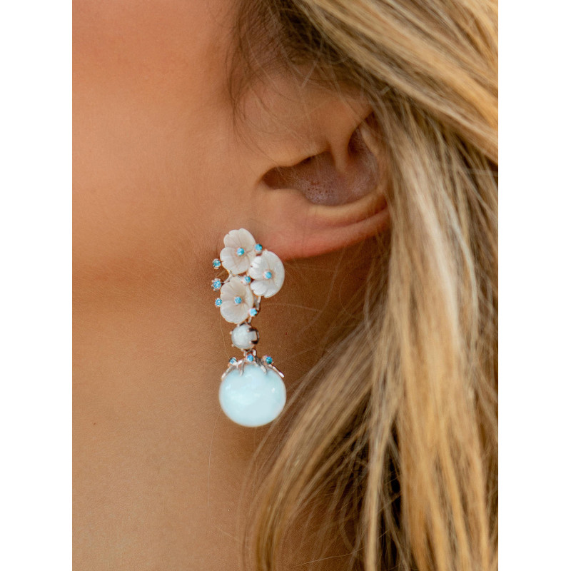 Natural Silver & Aquamarine Flowers Earrings