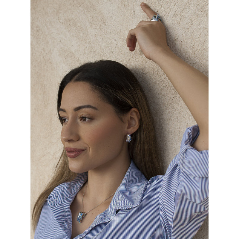 Silver Earrings with blue gemstones