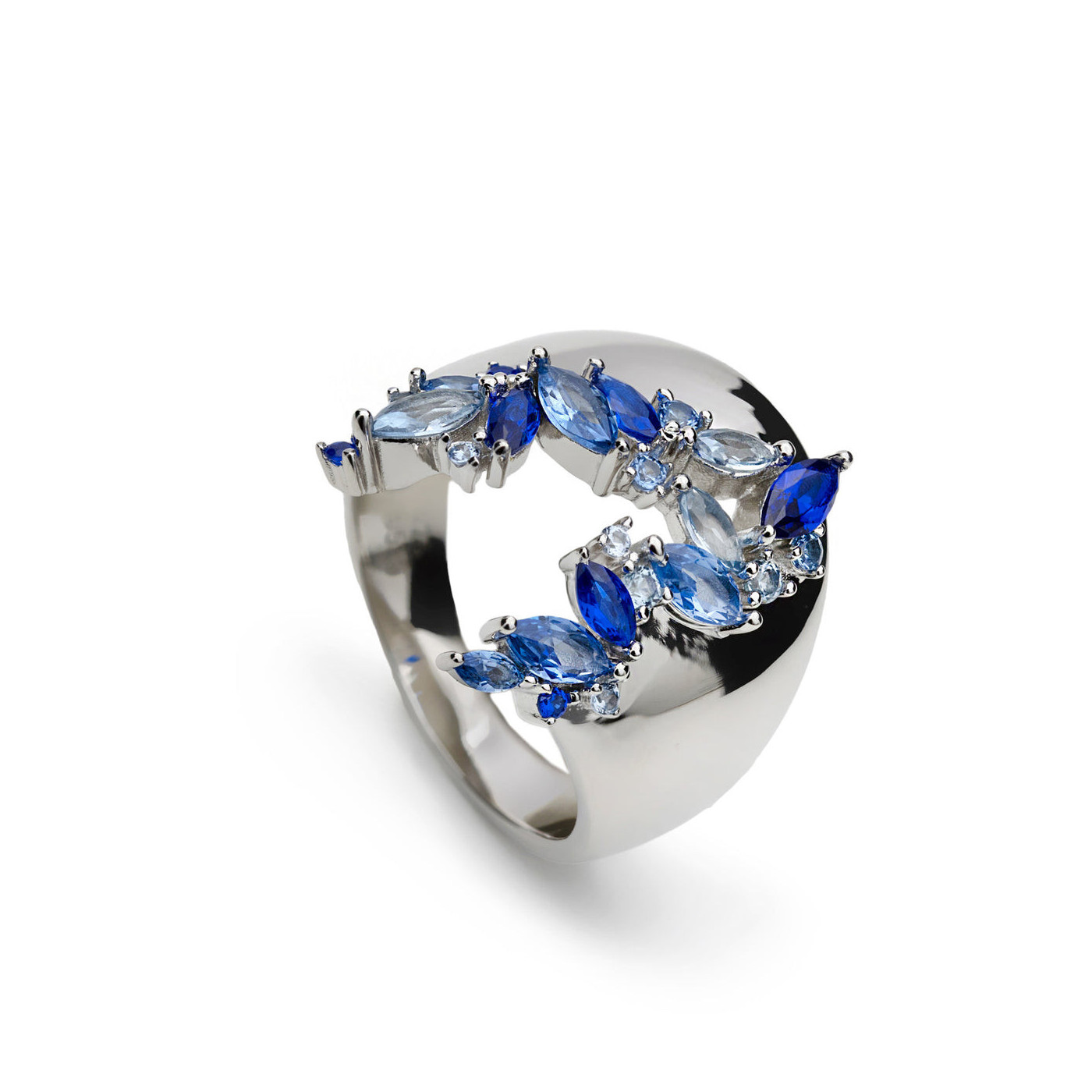 Silver Ring with blue gemstones