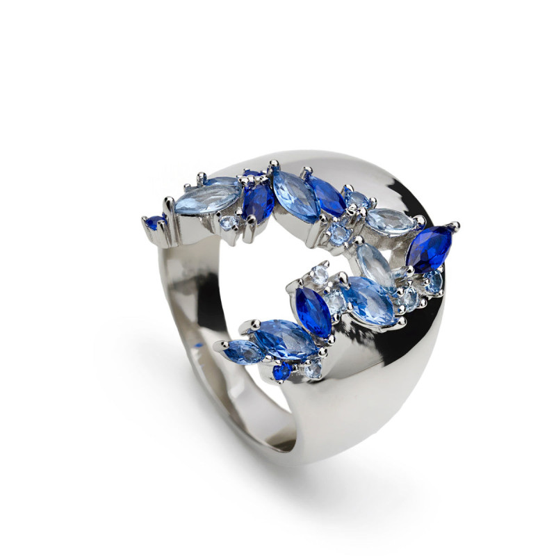 Silver Ring with blue gemstones