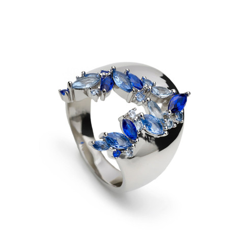 Silver Ring with blue gemstones