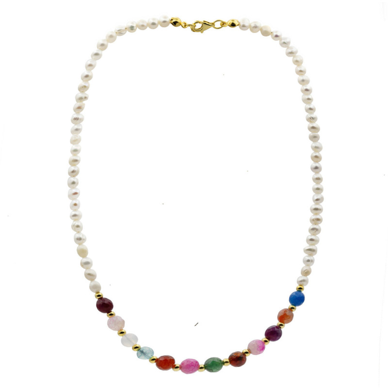 Pearls neckalce with natural gemstones