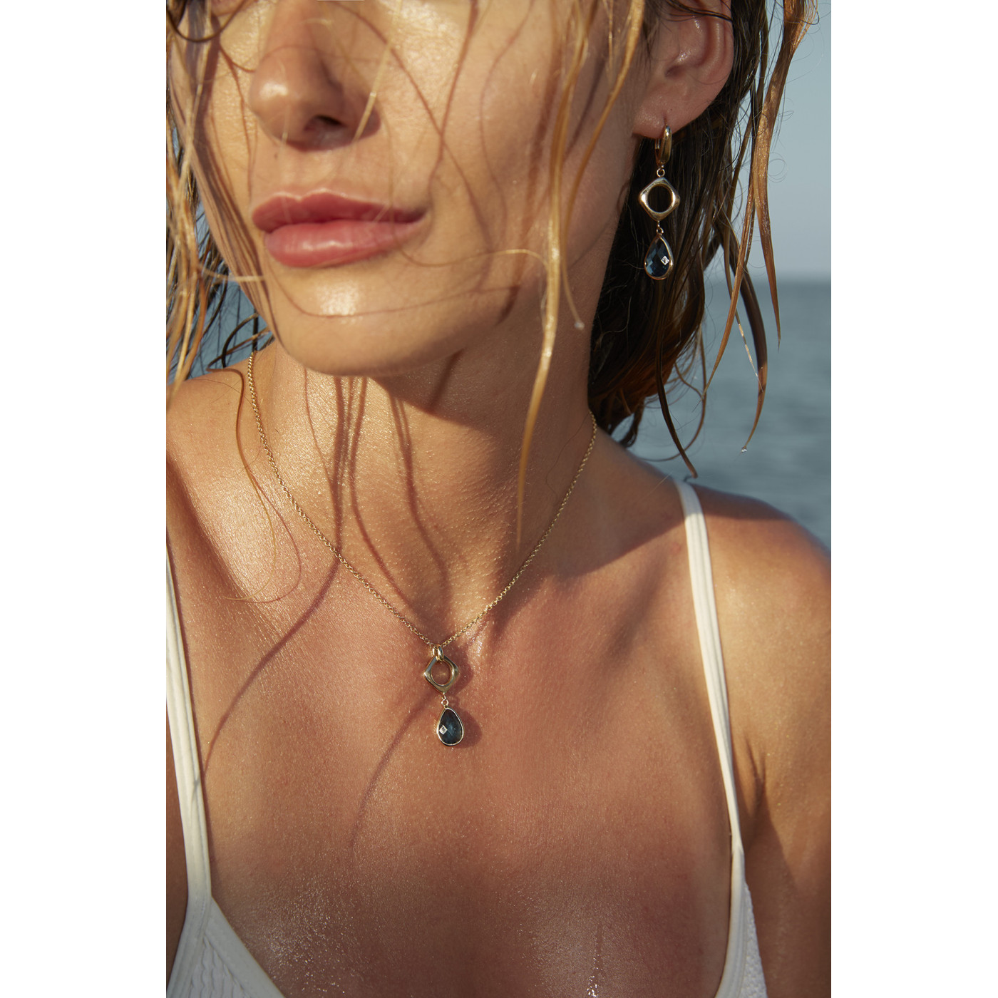 Long Gold Earrings with Natural Topazes