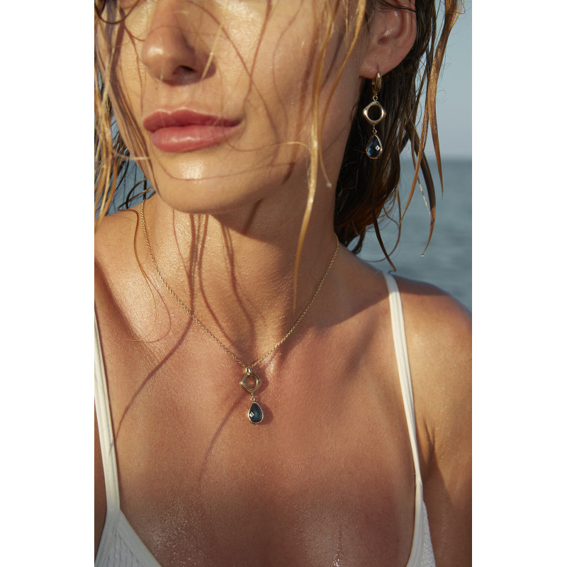 Long Gold Earrings with Natural Topazes