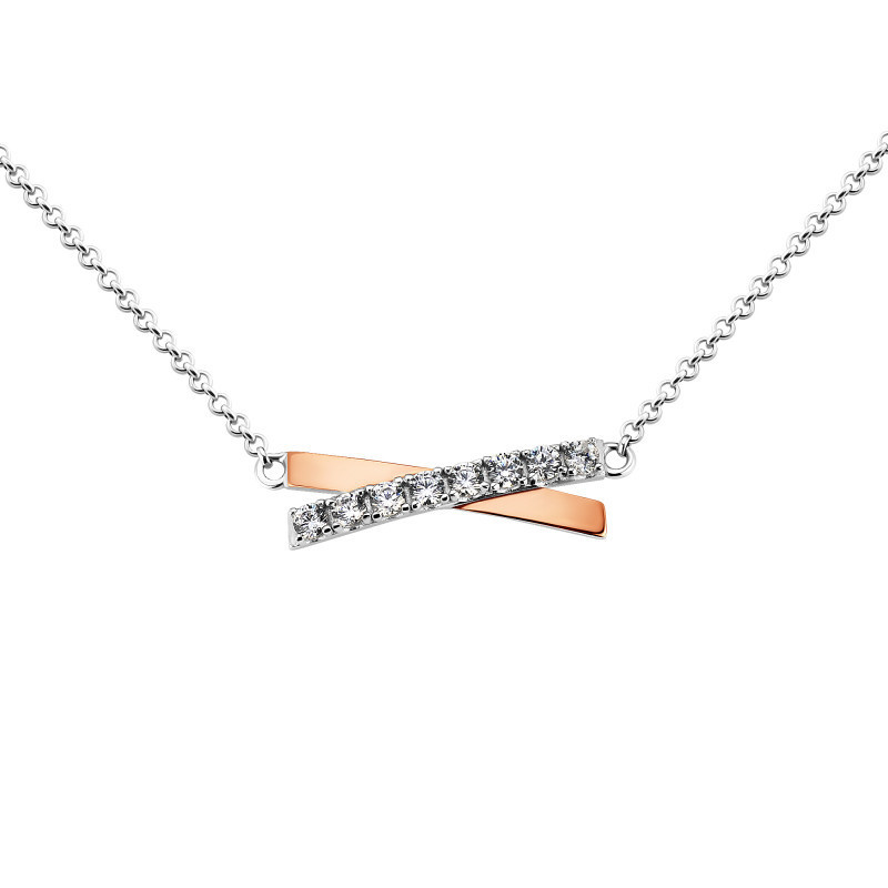 Silver necklace with gold accents and sparkling cubic zirconia