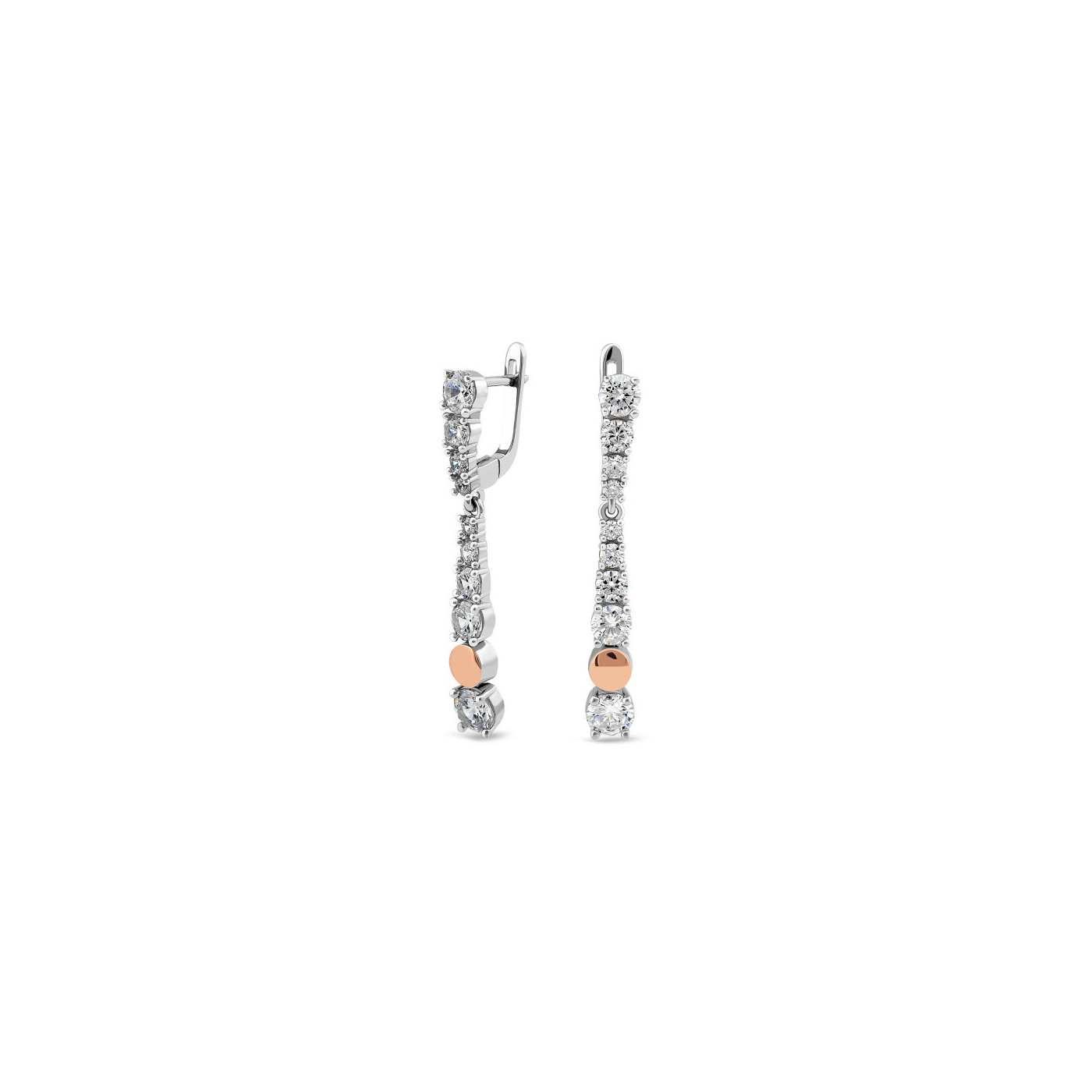 Long earrings with sparkling cubic zirconia and gold 375