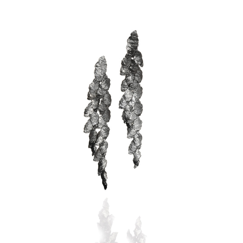 Fresco Long Black -Silver Earrings - Maciej Rozenberg- 8 cm