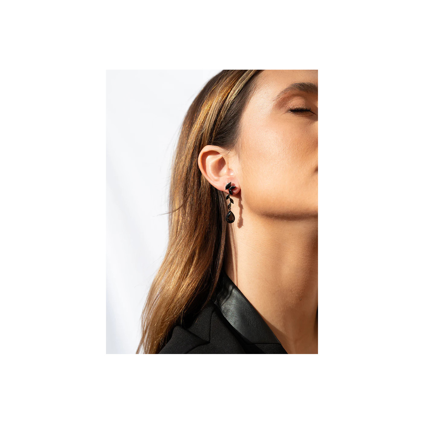 Black Silver Earrings Leaf & TearDrop 6