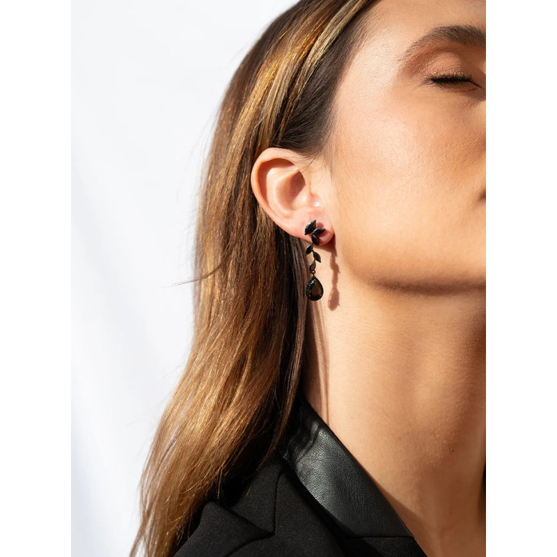 Black Silver Earrings Leaf & TearDrop 6