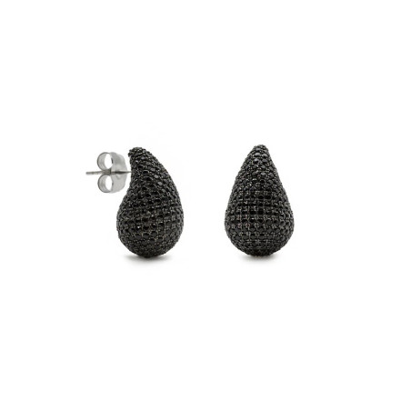 Teardrop-shaped earrings crafted from silver with black zirconia