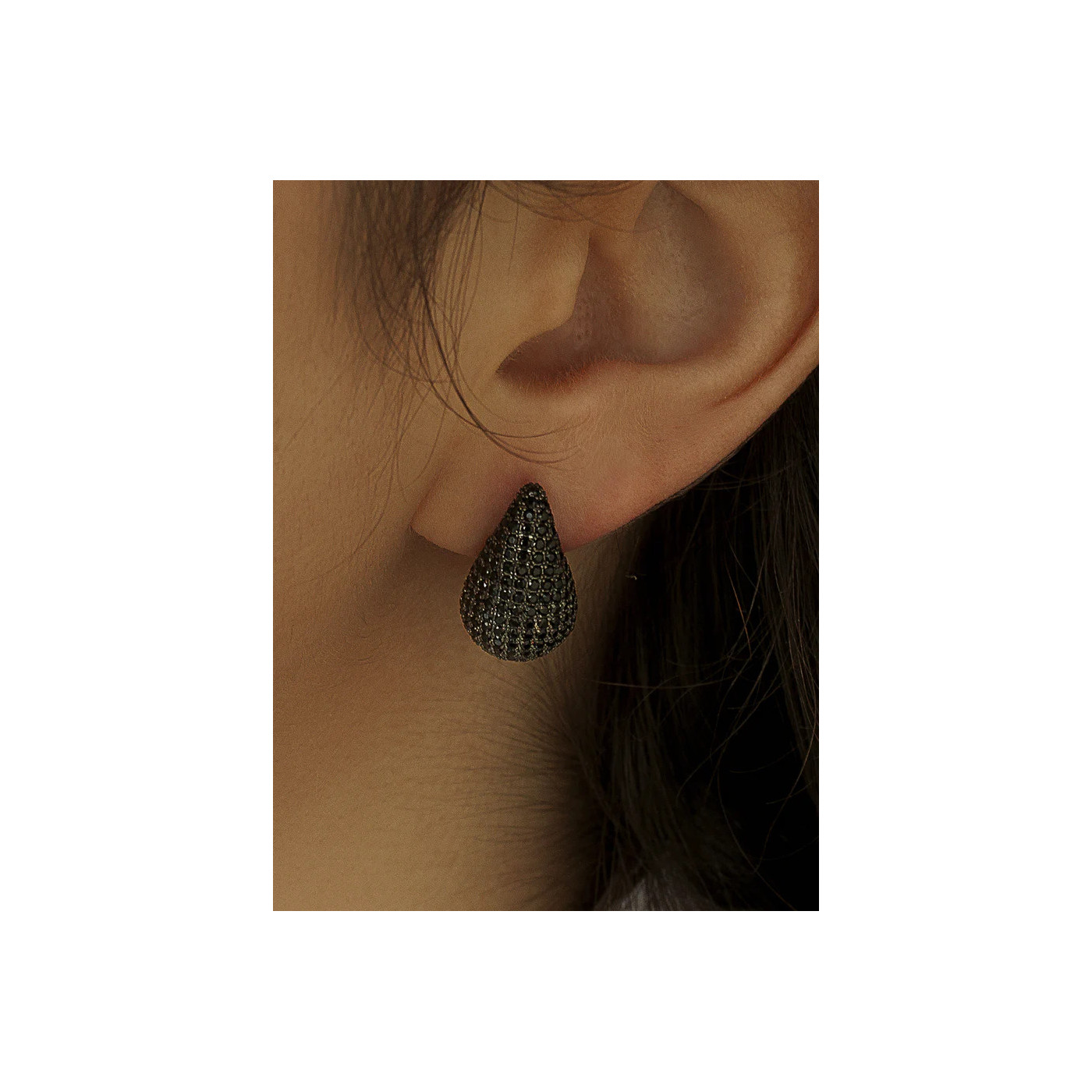 Czarne Krople Srebrne Kolczyki z Cyrkoniami