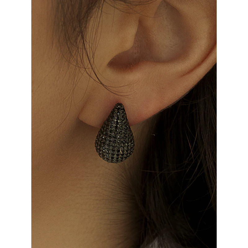 Czarne Krople Srebrne Kolczyki z Cyrkoniami