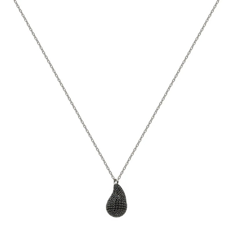 Silver necklace with a black teardrop pendant