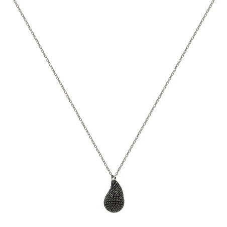 Silver necklace with a black teardrop pendant