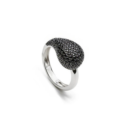 Czarna Kropla Srebrny Pierścionek z  Cyrkoniami
