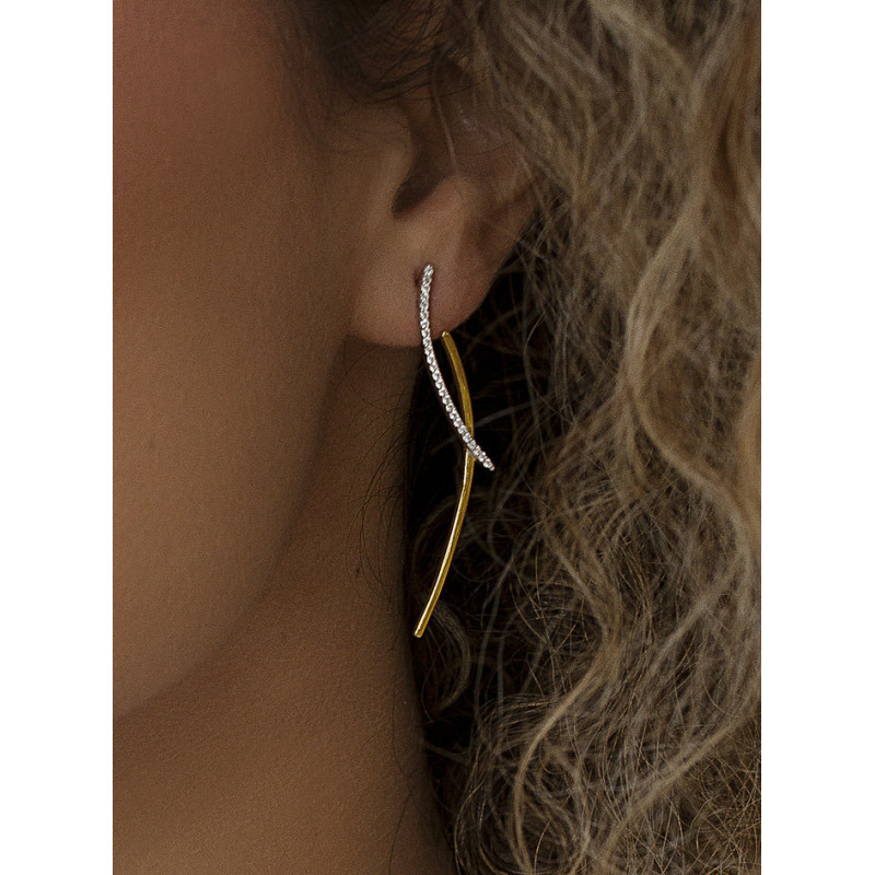 Linear  Silver Earrings with Zirconia