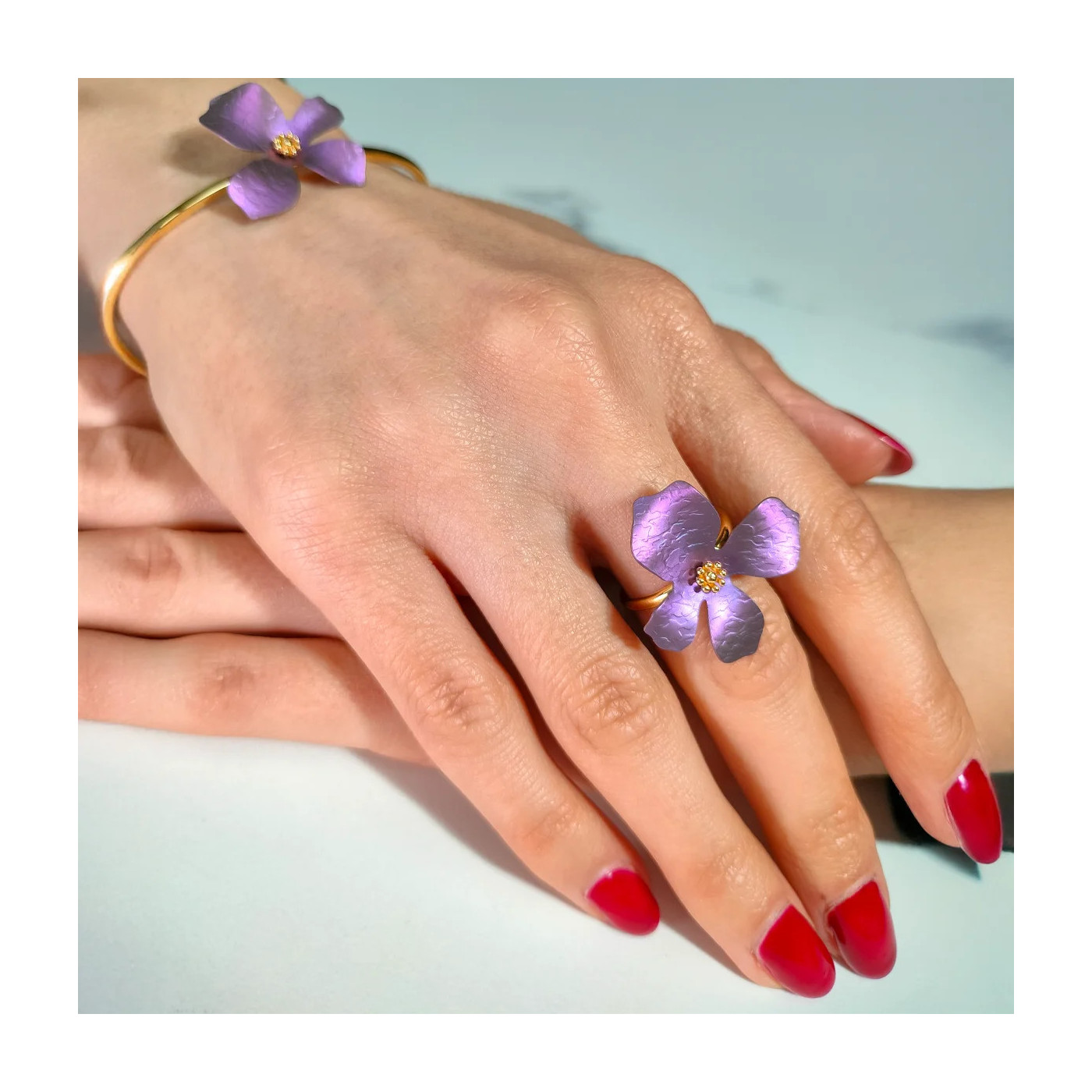 Flower Silver and Titanium Bracelet