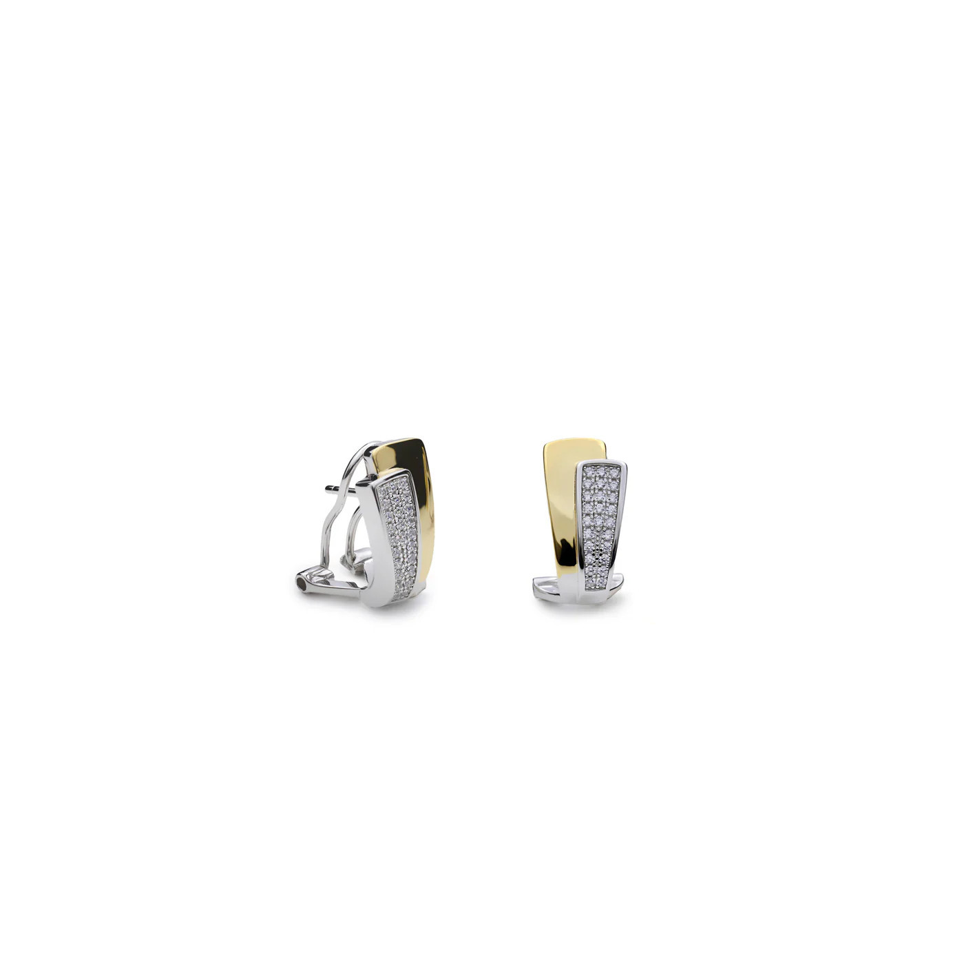 Bicolor geometric silver earrings with gold-plated detail Bicolor geometric silver earrings with gold-plated detail