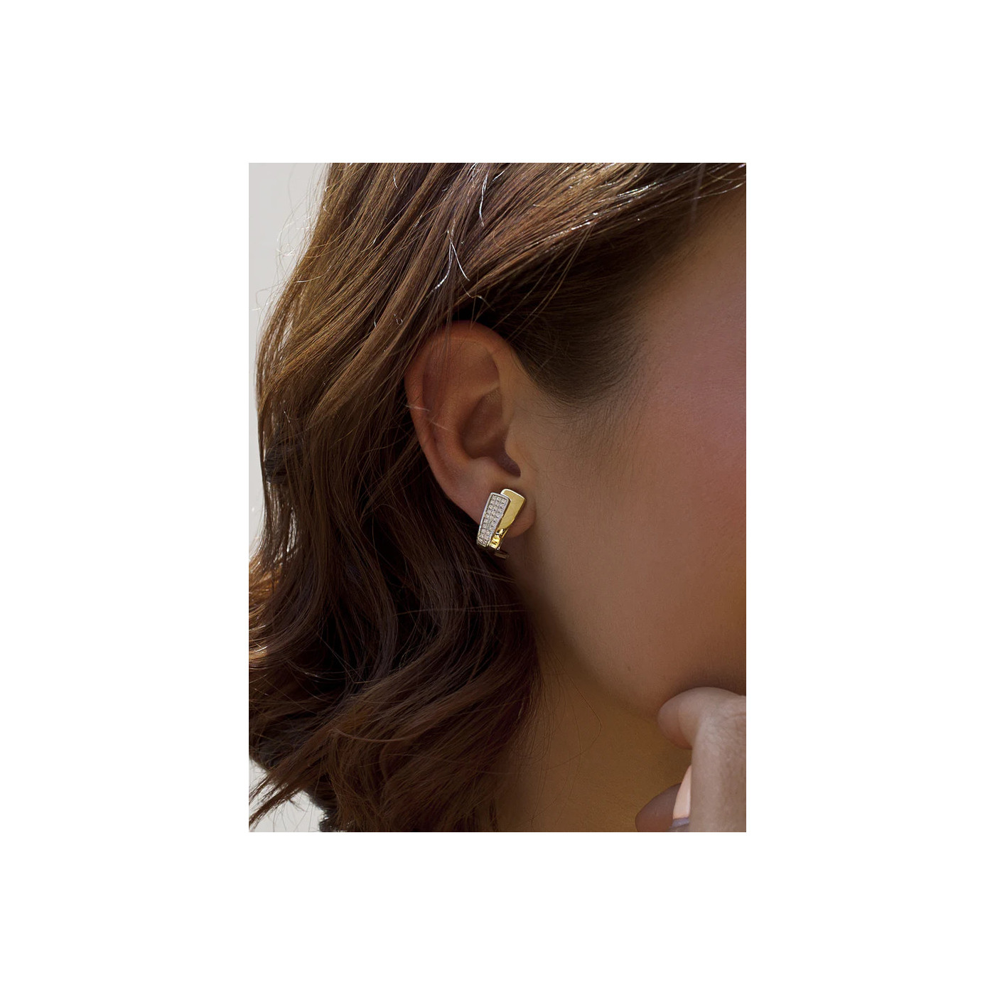 Bicolor geometric silver earrings with gold-plated detail Bicolor geometric silver earrings with gold-plated detail