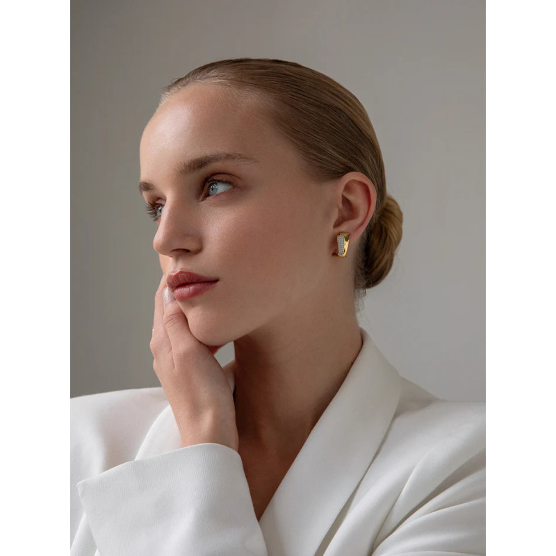 Bicolor geometric silver earrings with gold-plated detail Bicolor geometric silver earrings with gold-plated detail