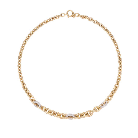 Złoty naszyjnik zdobiony elementami białego złota z cyrkoniami - próba 585