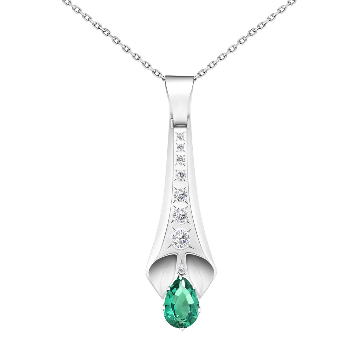 White Gold Pendant with Emerald and Diamonds