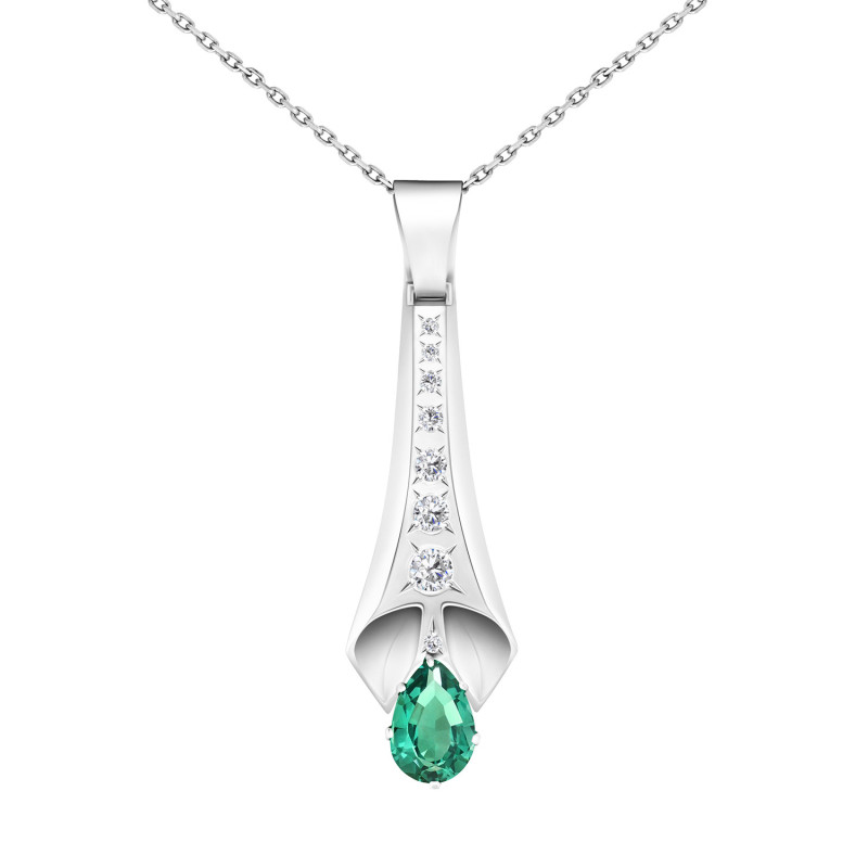 White Gold Pendant with Emerald and Diamonds