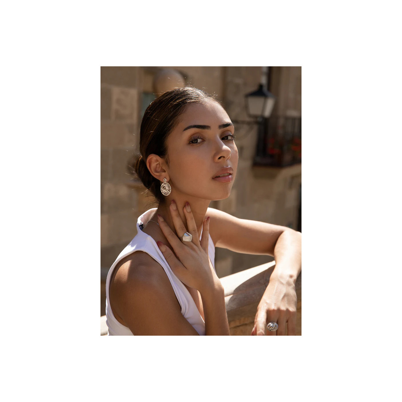 Silver oval earrings