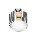 Silver ring with iolite and emerald in solid gold setting