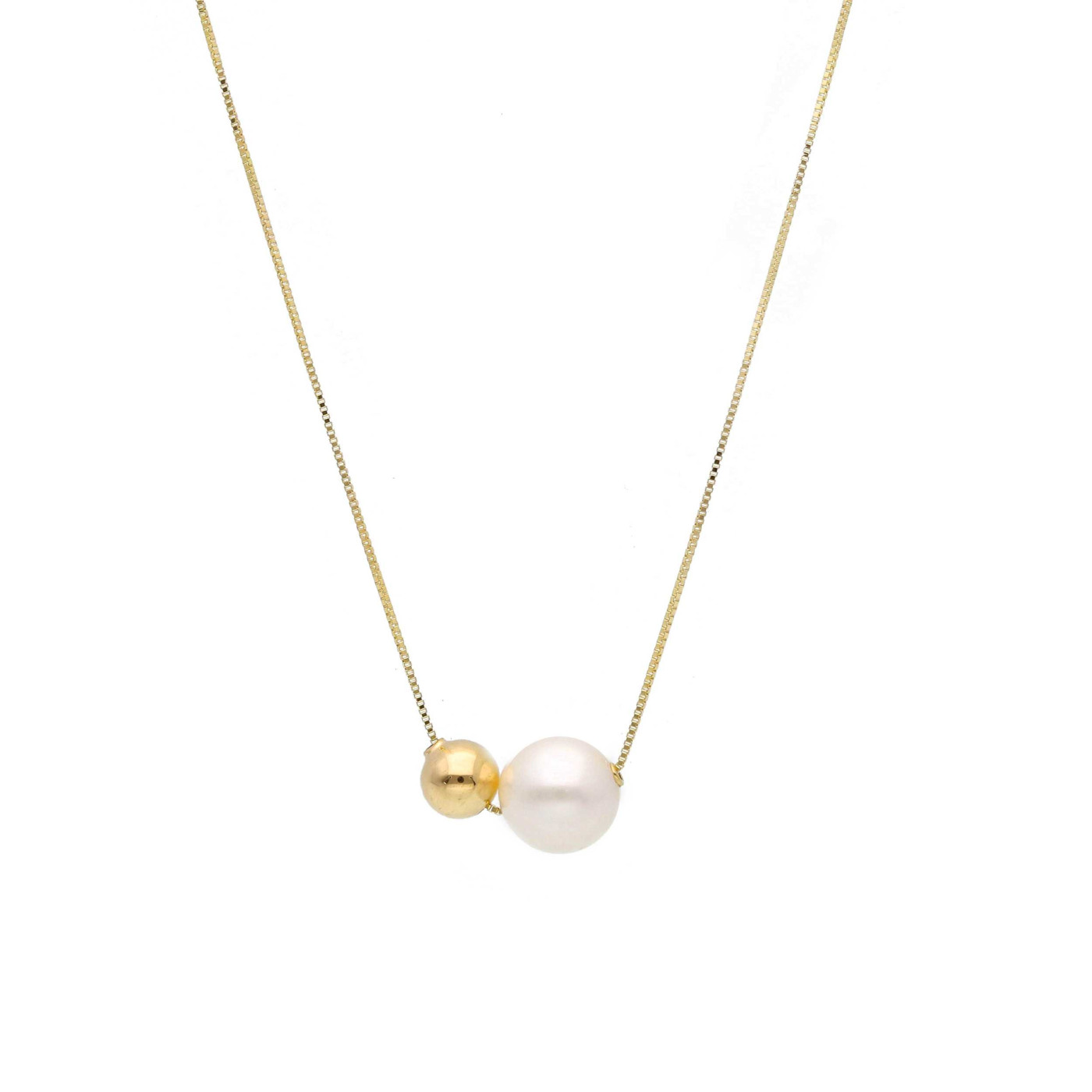 Gold necklace with a pearl and a gold bead