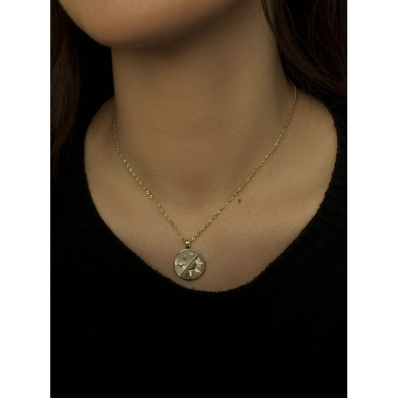 Naszyjnik z motywem słońca i gwiazd - srebro pozłacane i macica perłowa Naszyjnik z motywem słońca i gwiazd - srebro pozłacane i macica perłowa