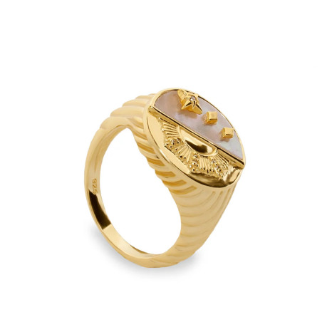 925 Silver Sun Design Ring with Mother of the Pearl