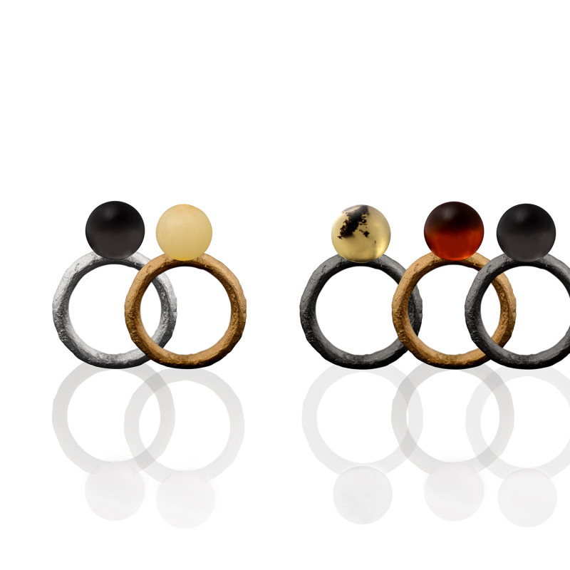 JOSEI - silver amber ring -Maciej Rozenberg