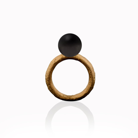 JOSEI - silver black amber ring -Maciej Rozenberg