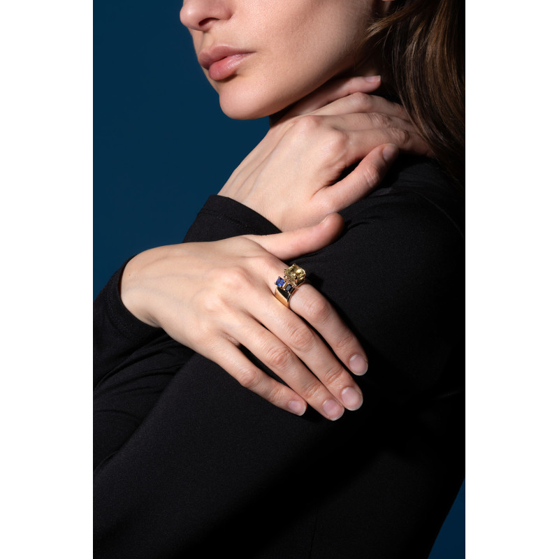 Handcrafted Gold Ring with Natural Gemstones