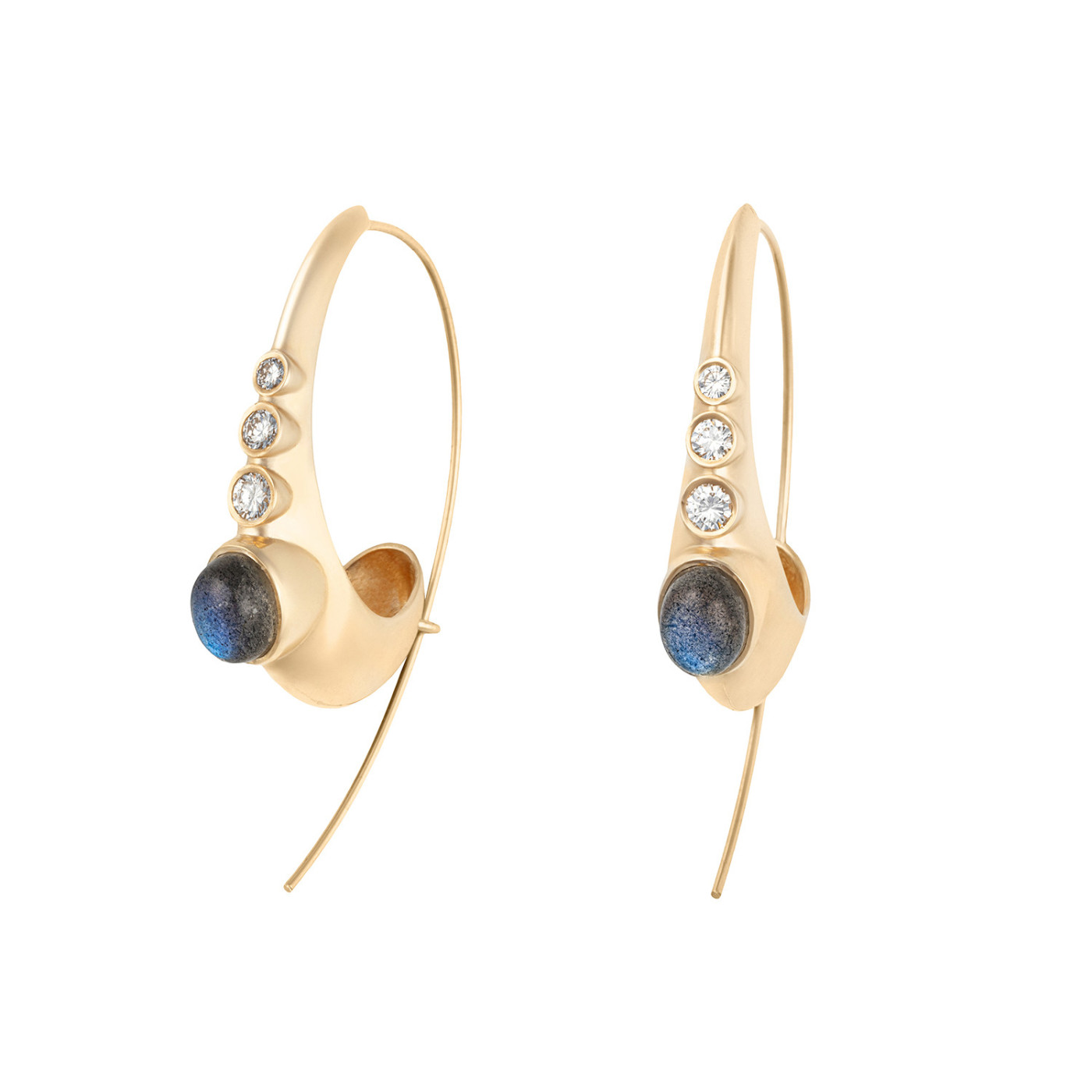 Designer Gold Earrings with Diamonds and Labradorite Designer Gold Earrings with Diamonds and Labradorite