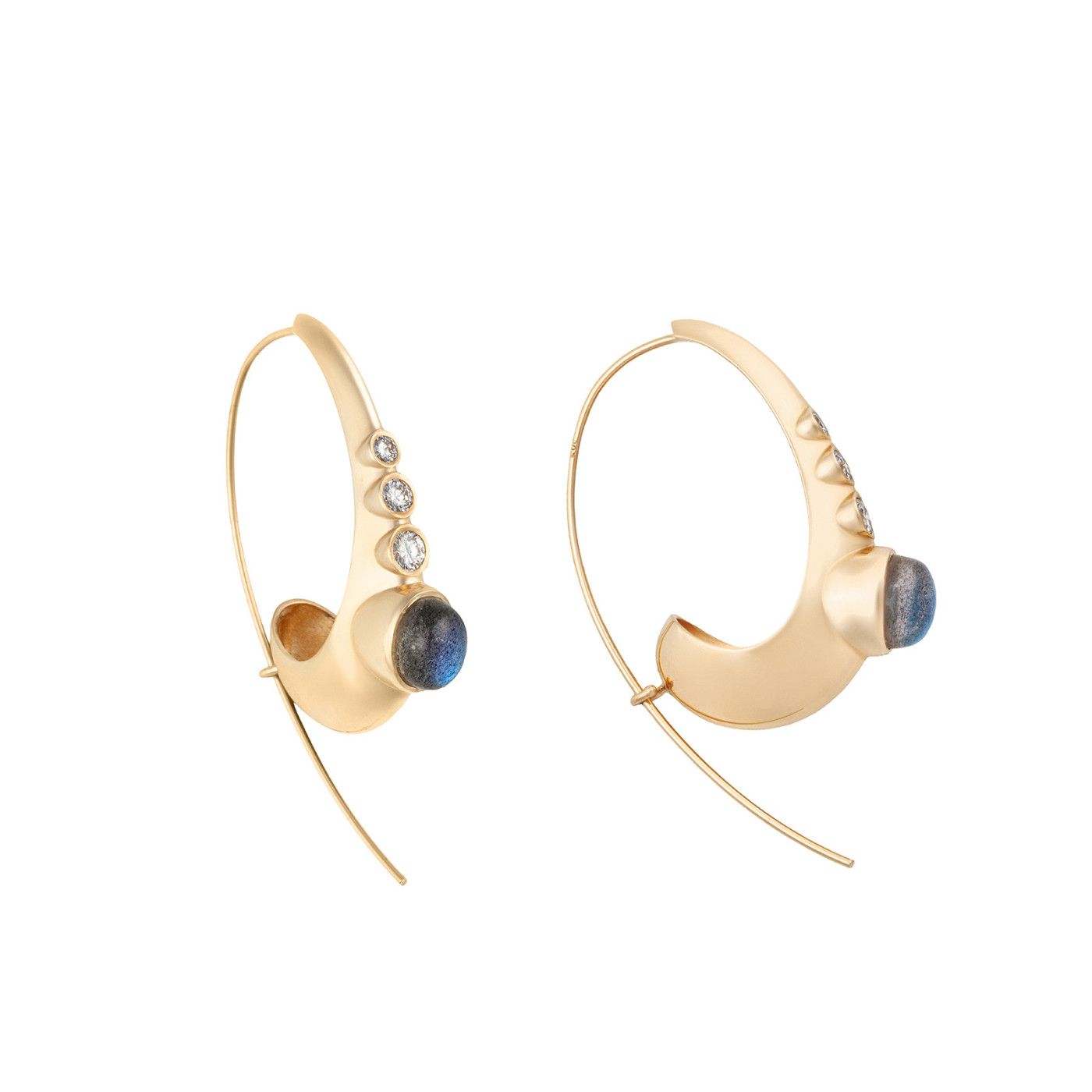 Designer Gold Earrings with Diamonds and Labradorite Designer Gold Earrings with Diamonds and Labradorite