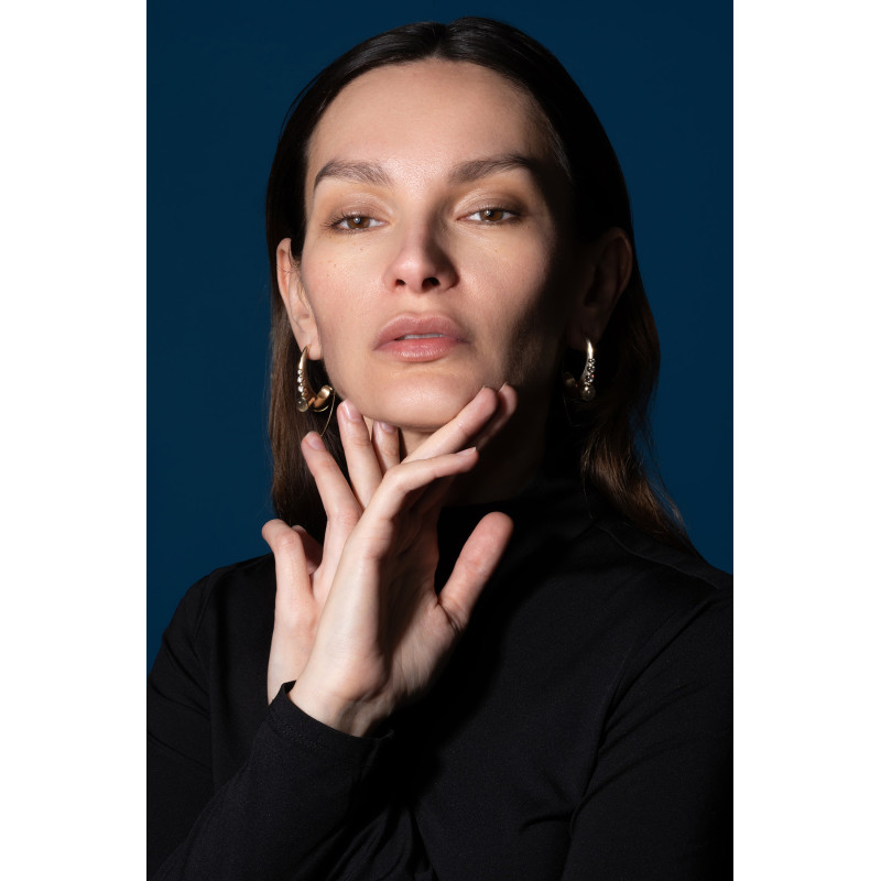 Designer Gold Earrings with Diamonds and Labradorite Designer Gold Earrings with Diamonds and Labradorite