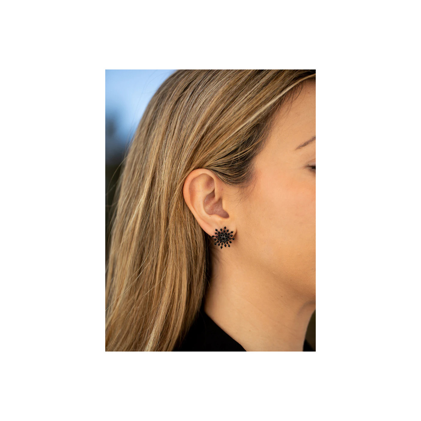 Black Bloom - Silver Earrings