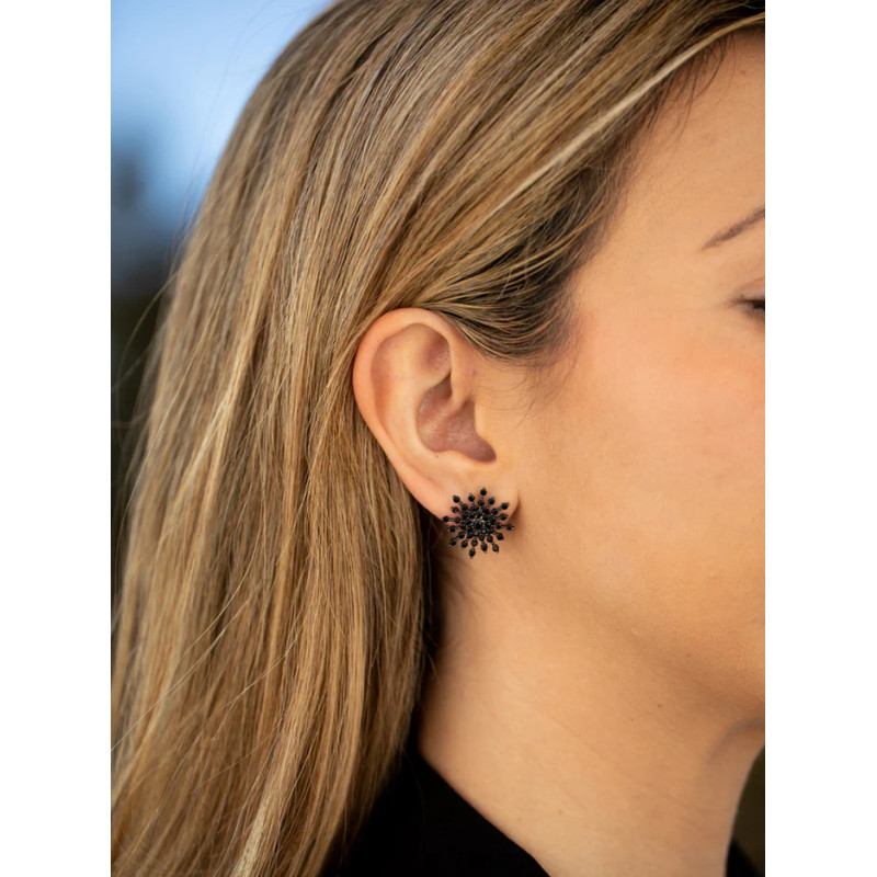 Black Bloom - Silver Earrings