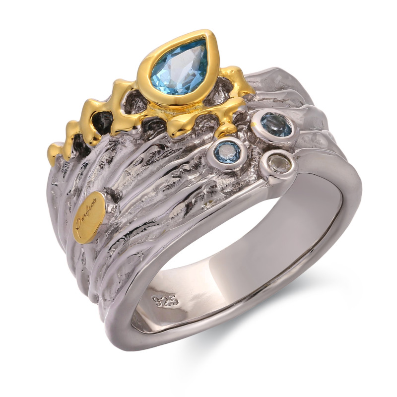 Wide Sterling Silver Ring with Topaz