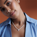 Pearl Necklace with Zirconia Pendant - Adjustable Length