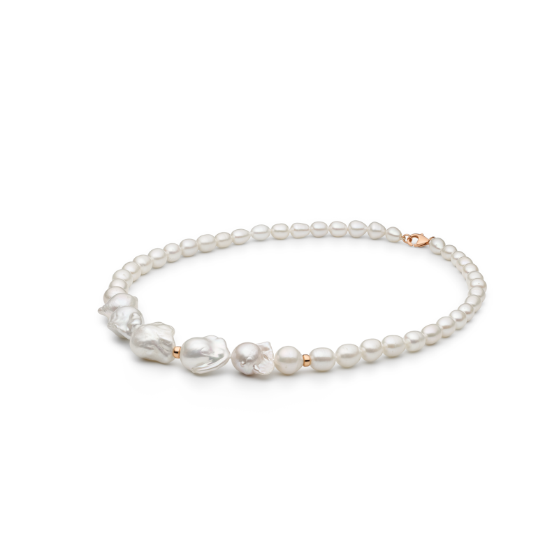 Kasumi Like & Freshwater Pearl Necklace-Rose Gold-Plated Silver