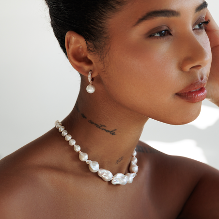 Kasumi Like & Freshwater Pearl Necklace-Rose Gold-Plated Silver
