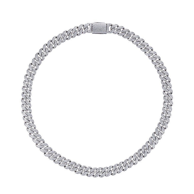 Srebrna kolia z moissanitami -cuban link