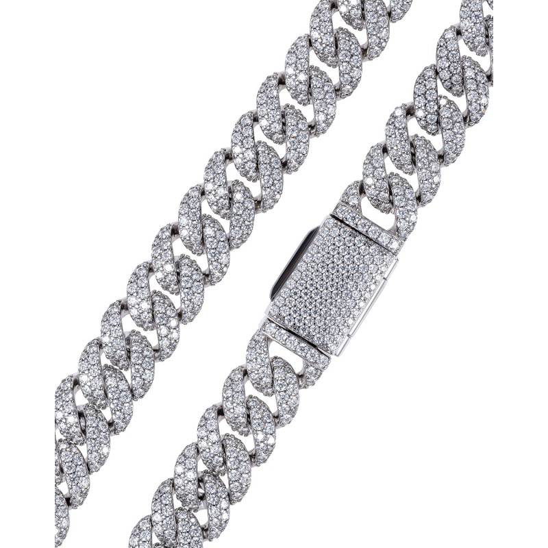 Srebrna kolia z moissanitami -cuban link