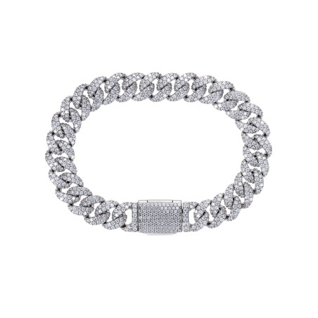 Srebrna bransoletka z moissanitami - cuban link