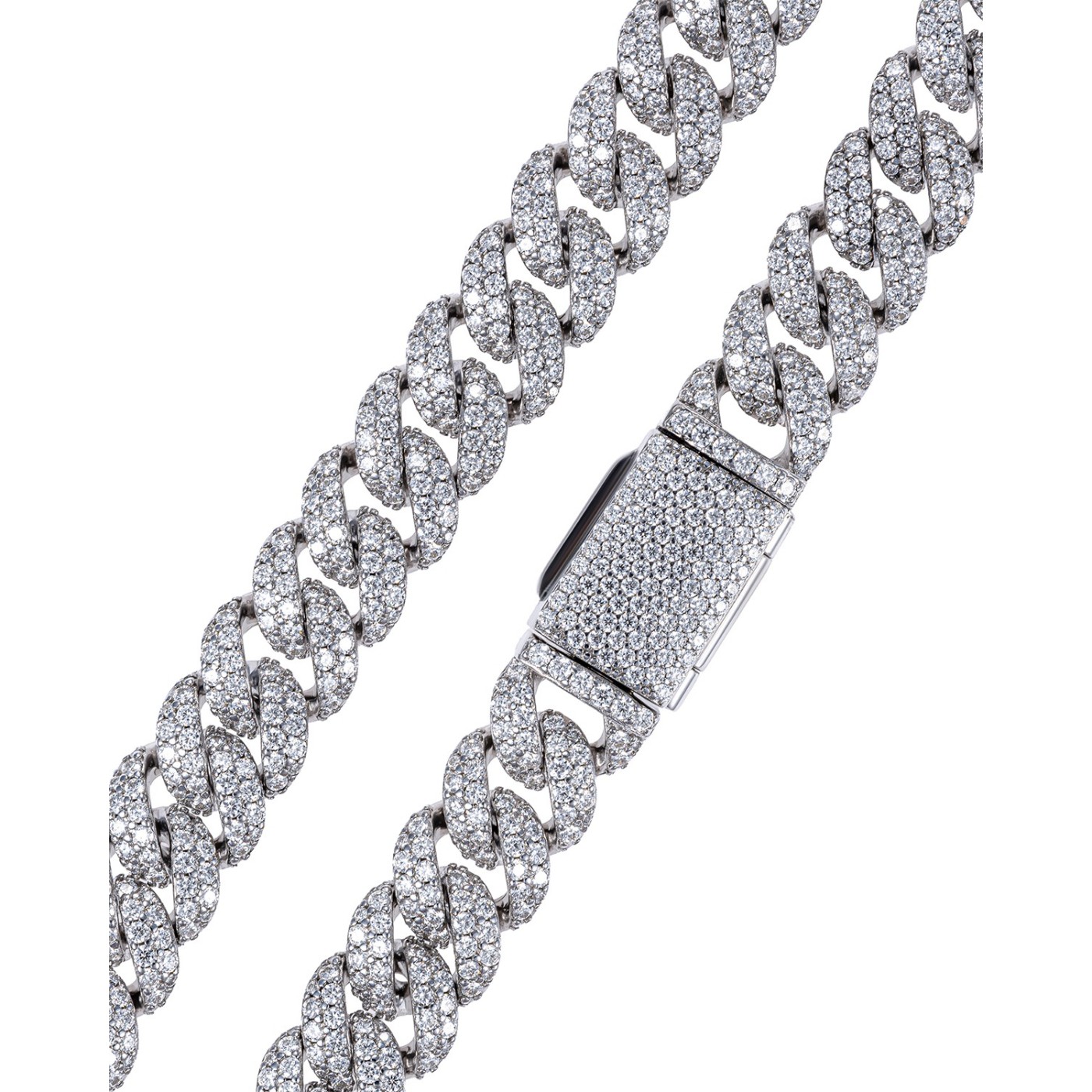 Srebrna bransoletka z moissanitami - cuban link
